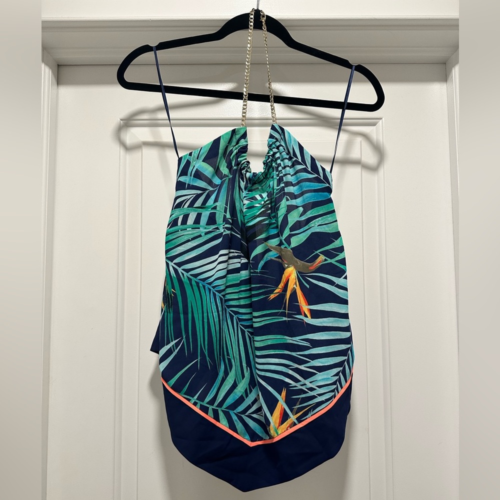 Express Tropical Leaf Print Halter Top